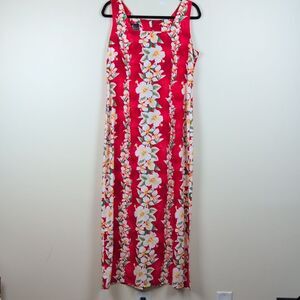 Royal Creations Red Hibiscus Maxi Dress Size XL Side Slit Made in Hawaii